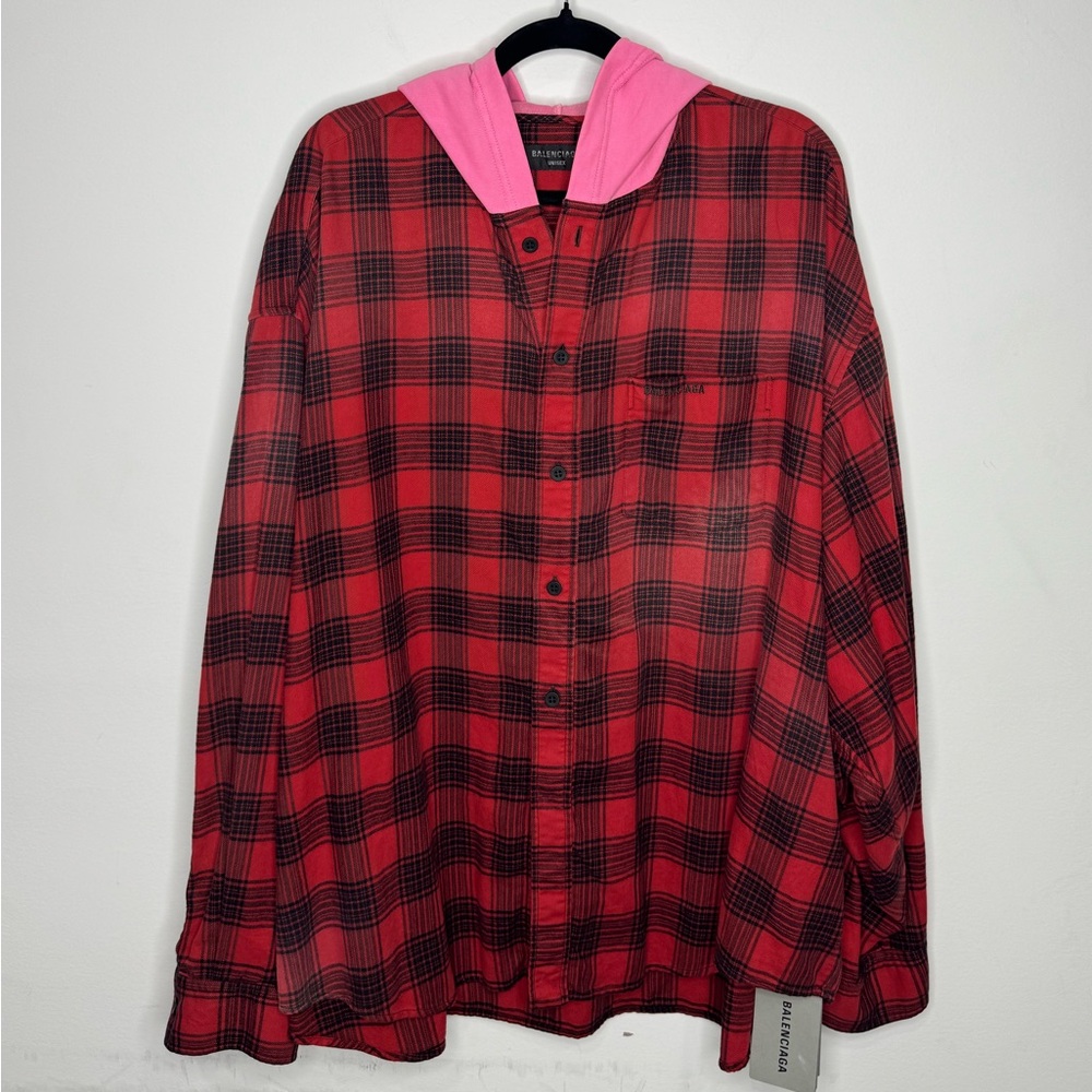Balenciaga Faded Buffalo Check Flannel Red Black Pink Men’s Size 1/S - Picture 2 of 10